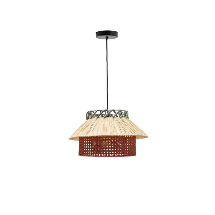 Priser på LAFORMA Pulmi loftlampe, rund - natur/terracotta/blå polyrattan/rattan (Ø40)