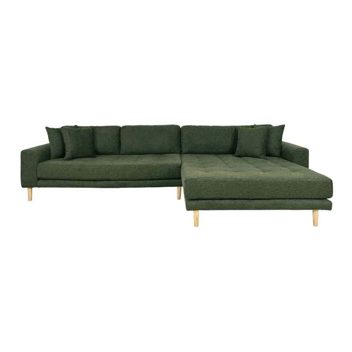 Priser på HOUSE NORDIC Lido loungesofa, højre chaiselong, m. 4 puder - olivengrøn polyester og egetræ