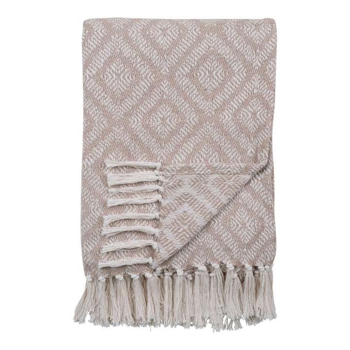 Priser på HOUSE NORDIC Cort plaid design D, rektangulær - råhvid/beige bomuld (130x160)